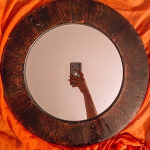 Wooden round mirror